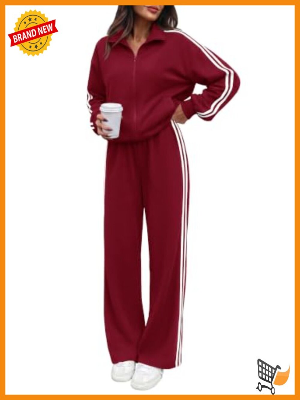 Women's Fleece Lined 2 Piece Sweatsuit Set Long Sleeve Zip Up Sweatshirt Wide